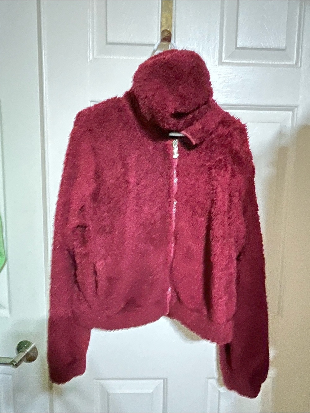 New Mix Plush Teddy Zip Jacket in Burgundy